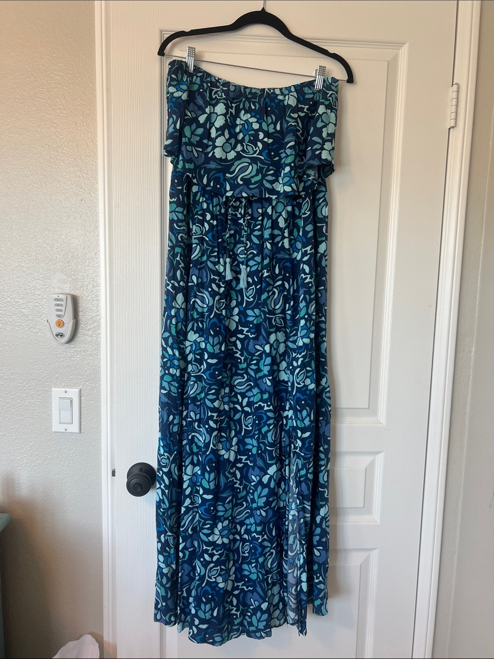 Japna Blue Teal Floral Strapless Maxi Dress size Large